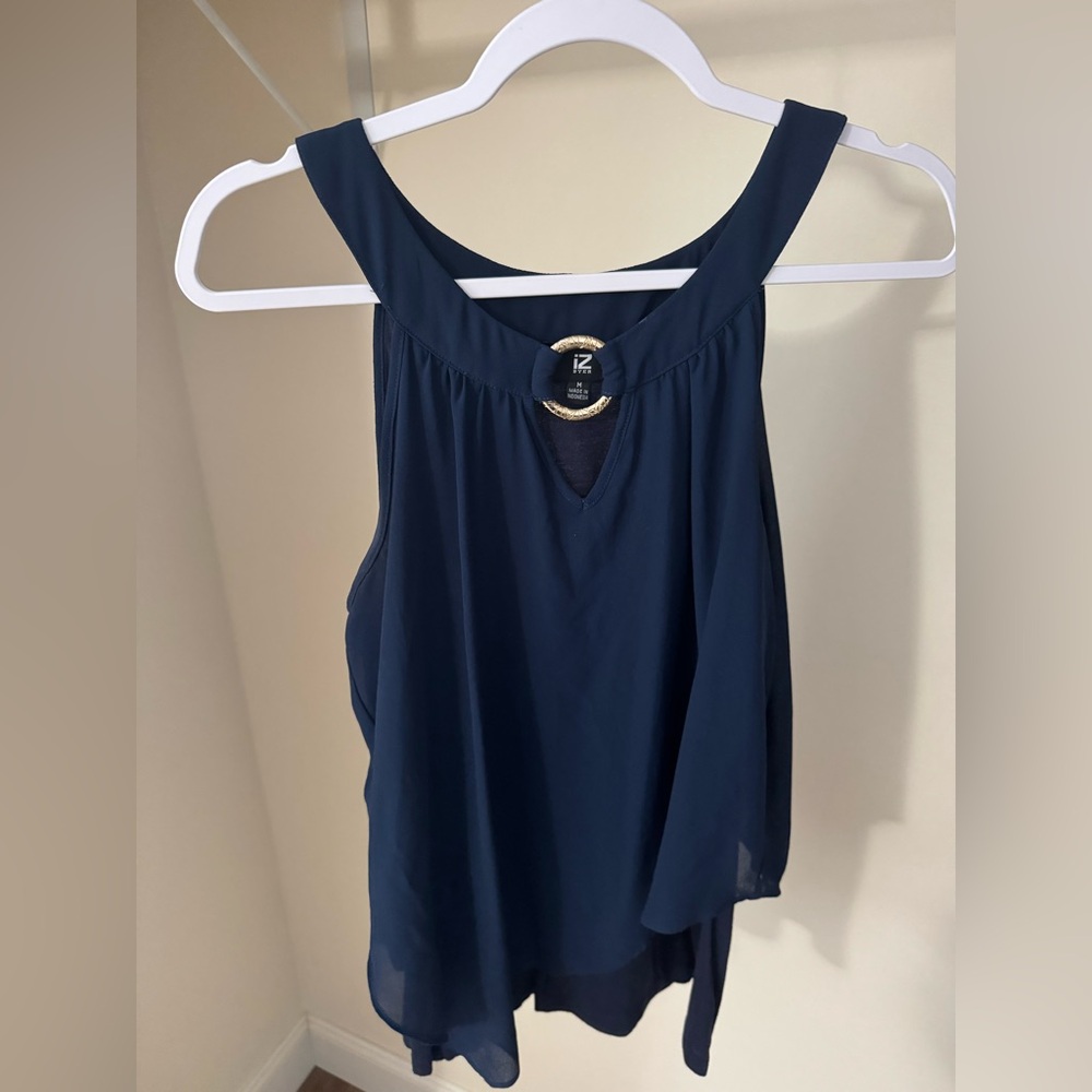 Iz Byer Navy Blue Keyhole Blouse
